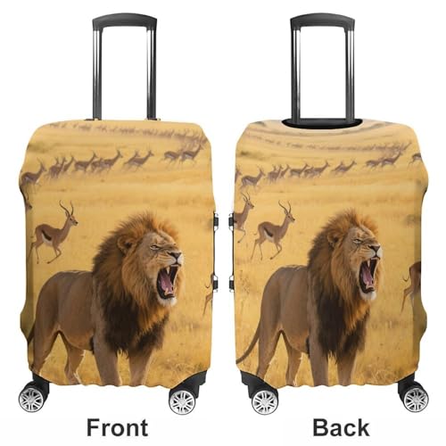 Lion on Savanna Elastic Luggage Cover Suitcase Protector for 19-32 Inch Suitcases | Universal Stretchable Travel Bag Cover | Anti-Scratch, Washable with Zipper Closure M3