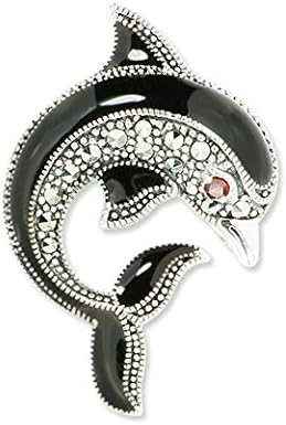 925 Sterling Silver and Switzerland Marcasite Muticolor Dolphin Brooch Pin