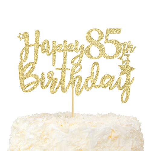 LOVENJOY 85. Geburtstag Mann und Frau Tortendeko Hallo 85 Gold Glitzer Happy 85th Birthday Cake Topper für Party Dekoration Cover