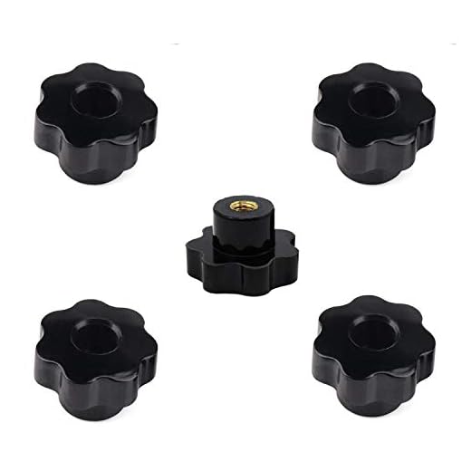 YouU Plástico Negro Forma de Estrella Cabeza M6/M8 Rosca Hembra Perilla de Sujeción Knob Knob Handle Hand Knob Handle para Máquina,5 Piezas (M8)
