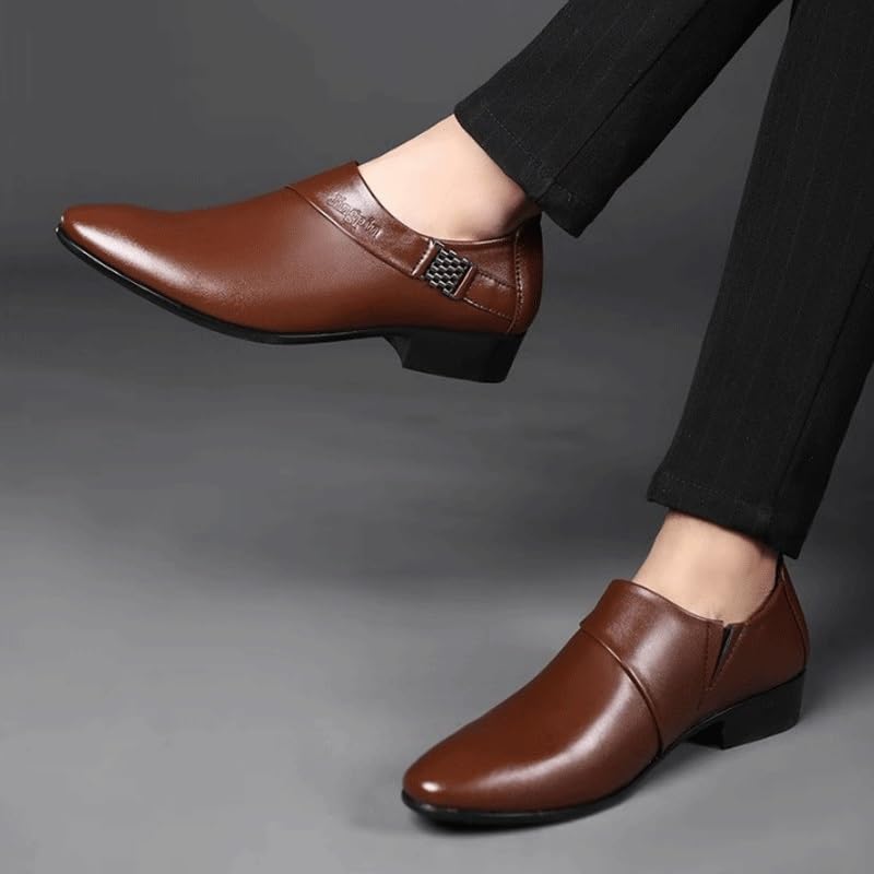 Men's Leather Platform Block Heel Oxfords Mens Business Casual Loafers Patent Leather Formal Oxford Slip On Dress Shoes3