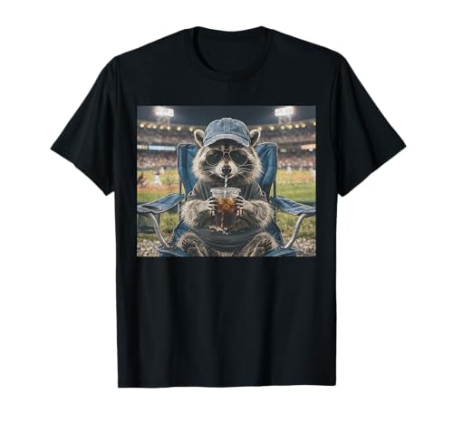 Funny Raccoon Drinking Iced Coffee at Baseball Field Women T-Shirt