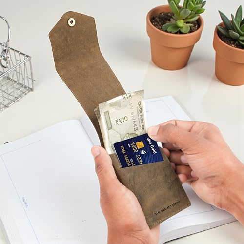 Image of The Wallet Store Flip Genuine Leather Vertical Slim Wallet for Men | Pull-String Quick Card Access | Compact Front Cash Pocket & Button Lock | Minimalist Travel & Daily Carry Wallet (Green)