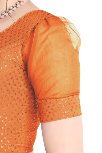Image of FINESTFIT Stay On Trend Fashion 100% Cotton Readymade Blouses for Women,Round Neckline with Organza Balloon Sleeves.