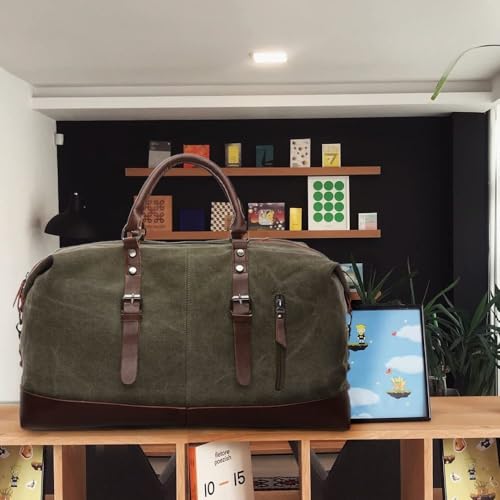 Image of CAVALO - Be Unique Vintage Canvas Travel Duffel Bag for Men & Women, 40L Large Capacity Weekender Bag with Detachable Shoulder Strap, Leather Handles, for Travel, Gym & Business Trips (Green)