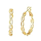 Senteria Twisted Hoop Earrings 14k Gold Plated Hoop Earrings for Women With AAAAA Cubic Zirconia Lightweight Hypoallergenic Hoops for Girls(20MM)