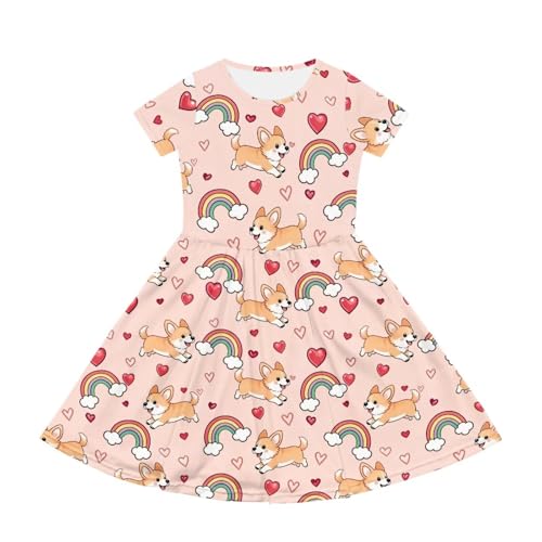 Image of Girls Dress with Pockets Basic Short Sleeve High Waist Swing Skater Dress School Party Dress for Kids
