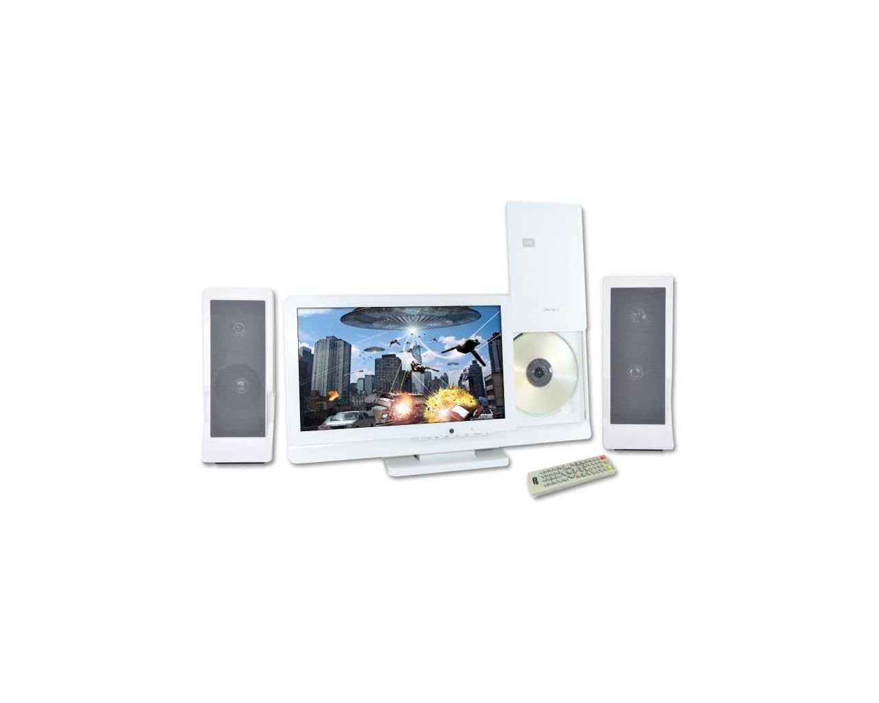 INOVALLEY Chaîne HiFi CD/DVD Deluxe Blanche 2x30W avec écran 12'' intégré