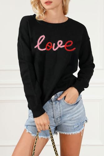 Image of LEMAFER Women 2026 Merry Christmas Round Neck Sequin Letters Sweater Casual Solid Slogan Long Sleeve Pullover Sweatshirt Tops