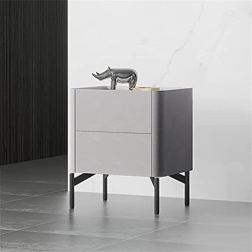 Table de chevet en marbre et cuir gris luxe pour chambre moderne