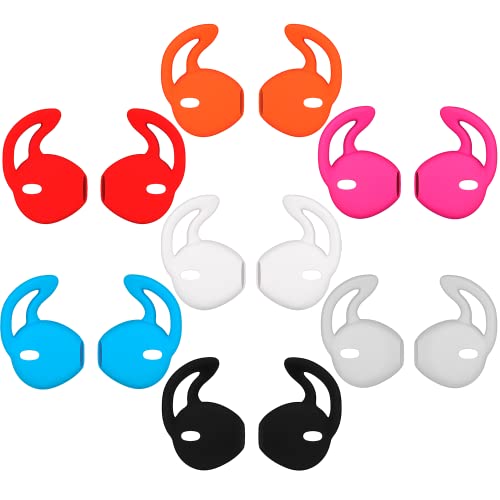 D & K Exclusives Ear Hook Cover Tips for Earphone Headphones [7 Pairs] Anti-Slip Soft Silicone Ear Gels for Earpods Earbuds, Black, White, Red, Orange, Clear, Blue, Hot Pink
