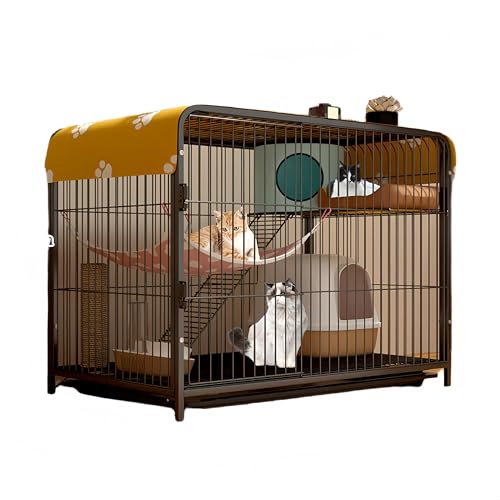 Andula猫ケージ 2段猫ゲージ 大型おしゃれ ねこハウス 留守番 保護 脱走防止 屋根付き 多頭飼い 組み立て簡単 ペットケージ 猫用 キャットケージ 大型 多段 キャットハウス (ブラック,92*58*66cm)