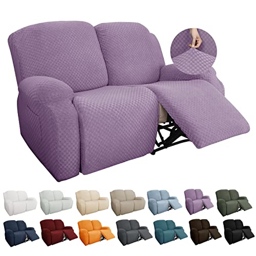 Image of YEMYHOM 6 Pieces Stretch Loveseat Recliner Slipcover Jacquard Recliner Sofa Cover with Side Pocket Fitted Recliner Cover Couch Furniture Protector with Elastic Bottom (Loveseat Recliner, Light Purple)