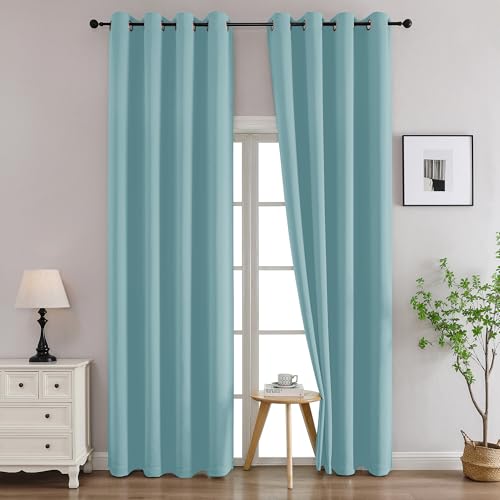 Image of Simplebrand Aqua Curtains for Bedroom Living Room 96 Inches Long 2 Panels Set, Room Darkening Thermal Insulated Curtains & Drapes, Solid Grommet Noise Reducing Window Treatment, W50 x L96 Inch