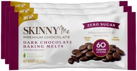 SKINNYMe Dark Chocolate Baking Melts - Gluten-Free, Sugar-Free, Keto-Friendly, Low Carb, Stevia-Sweetened Chocolate (8 Oz, 3 Pack)