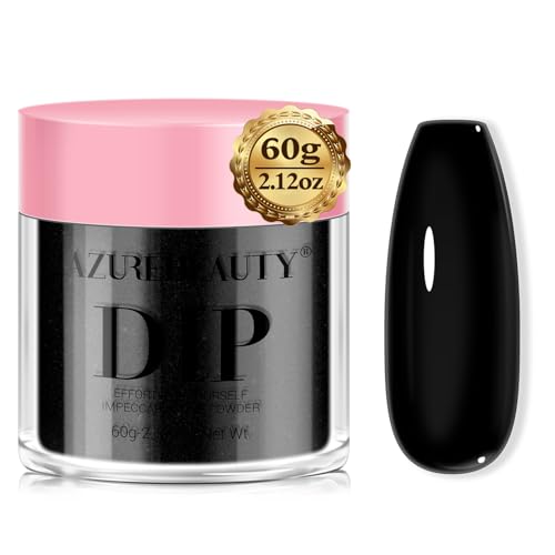 AZUREBEAUTY Pro Dip Powder Black Color 2.12Oz/60g Basic Nail Dipping Powder French Nail Art Starter Manicure Salon DIY at Home Odor-Free Long-Lasting No Nail Lamp Needed