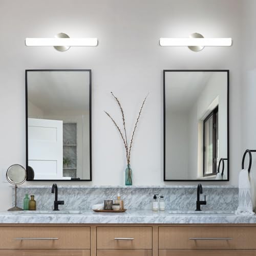 Image of OOWOLF 4 Pack LED Vanity Light Bar for Bathroom, Dimmable Bathroom Light Fixtures 17.3inch 12W 1200LM Over Mirror Lighting Fixture Wall Sconce Modern Vanity Lighting 4000K Brushed Nickel