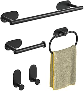 Matte Black Bathroom Accessories Set, 5 Pieces Bathroom Hardware Set, Stainless Steel Towel Racks for Bathroom, Bathroom Set Including 16" Towel Bar, Toilet Paper Holder, Towel Ring, Robe Towel Hooks