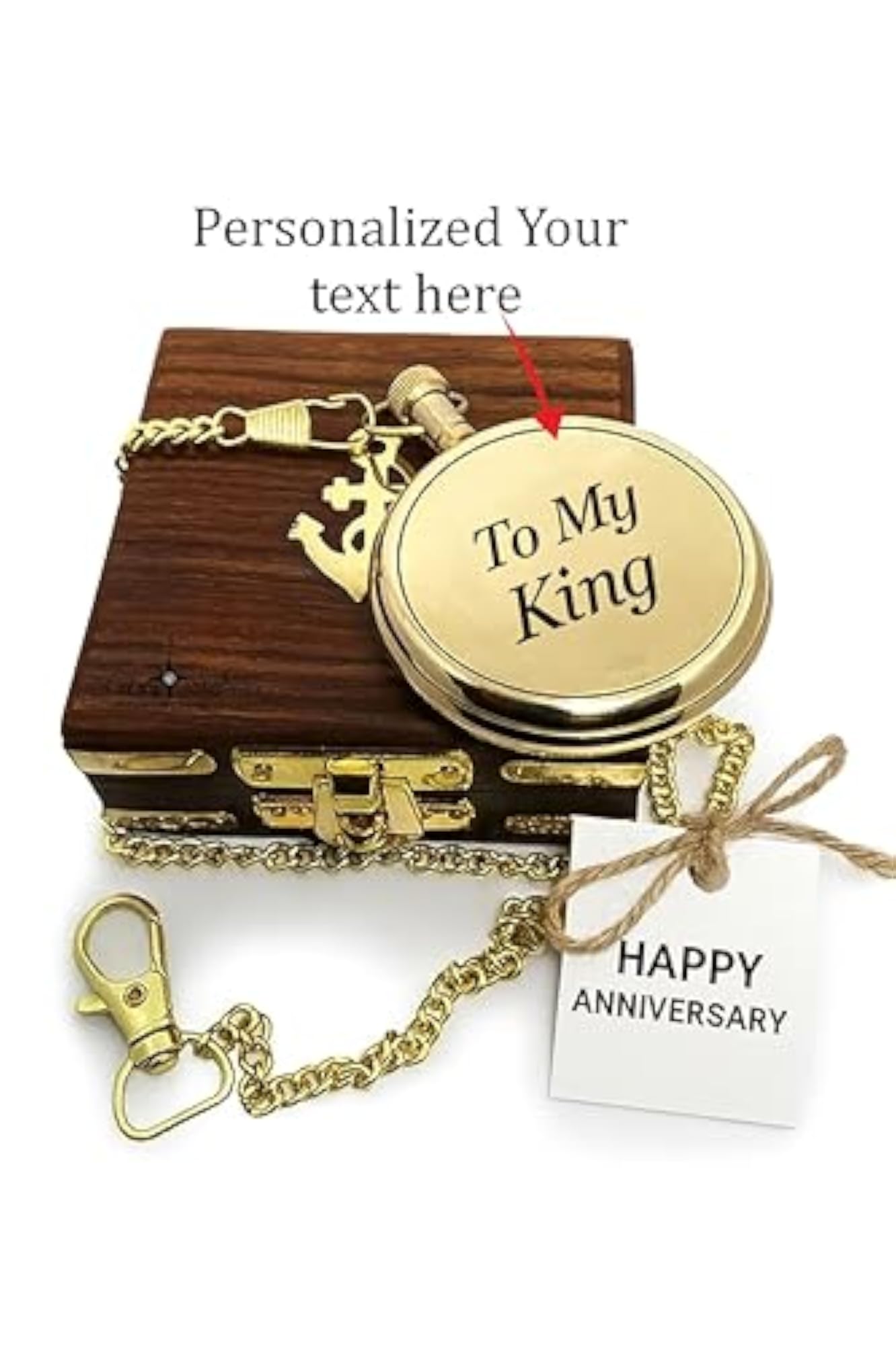 Personalized Brass Pocket Watch with Wooden Gift Box