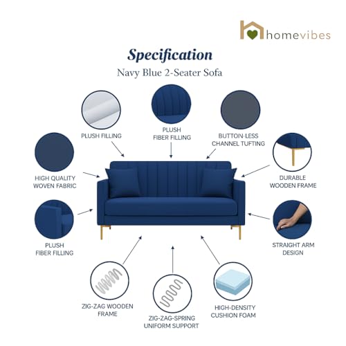 Image of 2 Seater Velum Fabric Sofa Set for Living Room, Modern Design with High Density Foam, Solid Wood Frame, Ergonomic Comfortable Seating for Home & Office (Blue, 2 Seater) | Soft foam comfort, Strong wood frame