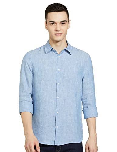 Image of Marks & Spencer Mens Solid Linen Blend Collared Neck Regular Fit Easy Iron Shirt