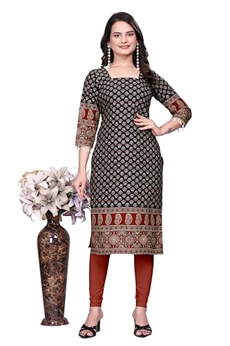 Image of Women's Pure Cotton Straight Fit Straight Cambric Jaipuri Printed Kurti
