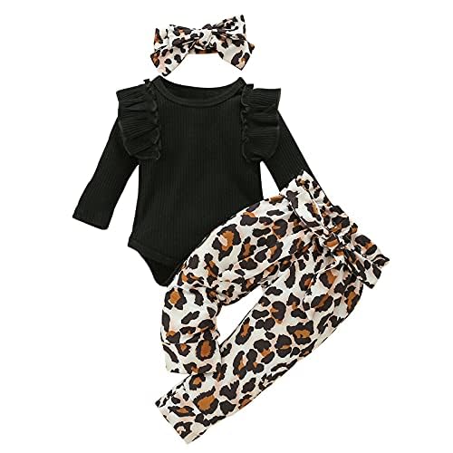 3Pcs Baby Girl Clothes Mama’s Baby Long Sleeve Romper Infant Baby Leopard Outfits 0-18 Months