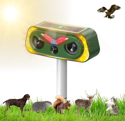 Ultrasonic Animal Repeller UK,Solar Animal Repellent Cat,Ultrasonic animal repeller with motion detection and waterproof function,Dog for Yard Farm Garden Cats,Squirrels,Pigeons,Rodents