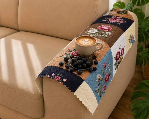 Image of Homerz Premium Printed Quilted Velvet Sofa Slip Cover Protector with Tassels, Sofa Mat, Exact Size, Antislip Cover (Milan, 2 pc Armrest, Armrest)