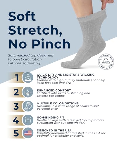 Image of Pembrook Frill Knit Diabetic Socks for Women & Men with Bamboo Viscose - 6 Pairs Non Binding Wide Neuropathy Socks for Women