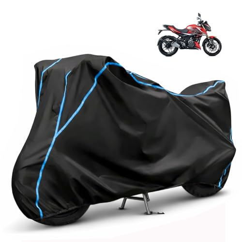 Image of Compatible with Bajaj Pulsar N250 Waterproof Two Wheeler Bike Body Cover Water Resistant, Heavy Duty, UV Rays, Dust & Scratch Protection for All-Modal & Variants (Black,Sky Blue Piping)