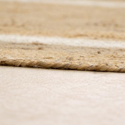 Image of voyzz home 5X8 Feet-Rectangular, Premium Natural Jute High Traffic Braided Area Rug, Stain Resistance, Handmade Rug for Entryways,Living Room,Dining Room,Bedroom,Farmhouse (Natural & Grey & Ivory)