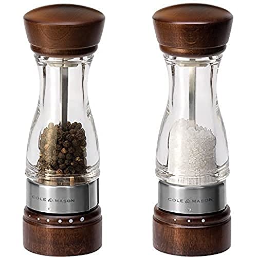 Cole & Mason H12301G/H12302G Keswick Forest Dark Wood Salt and Pepper Mills / H306119 Ramsgate Clear Salt and Pepper Mill Tray | Bundle | Lifetime Mechanism Guarantee - Mills