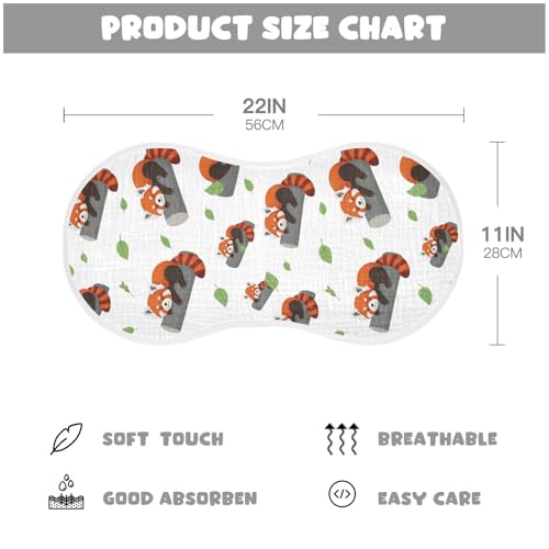 J JOYSAY Red Panda Branch Leaf White Baby Burp Cloths for Boys Girls Large 22''x11'' Cotton 4 Layer Neutral Burp Clothes for Baby Drool one sizex22