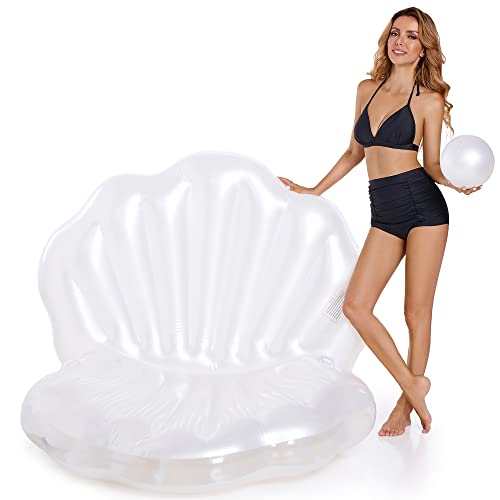 Triumpeek Inflatable Seashell Pool Float, Blow Up Giant Clam Floatie With Pearl Ball, Shell Pool Floating Ride On Raft Chair For Swimming Pool Summer Beach Party For Adults #TOP1
