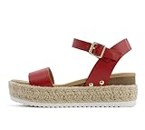 Soda CLIP ~ Women Open Toe Ankle Strap Platform Espadrille Sandal (Red Pu, 7.5)