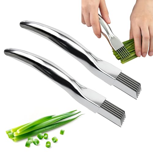 2 Pcs Stainless Steel Onion Slicer Knife, Vegetable Chopping Knife for Onions, Cucumbers, Kiwis, Potatoes, Cutter Cutlery Julienne, Multifunctional Kitchen Gadget, Silver