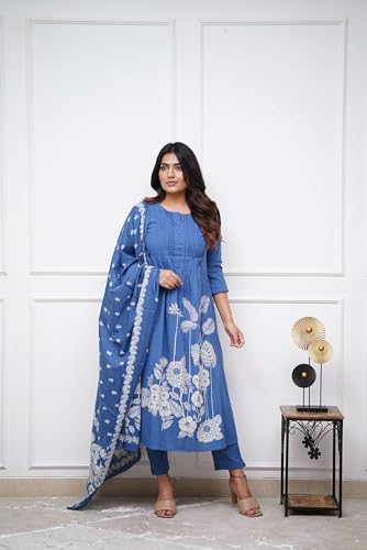 Image of GoSriKi Women's Viscose Anarkali Kurta Set with Dupatta | Anarkali Suit for Women Cotton | Kurta Palazzo Dupatta Set | 3 Piece Ethnic Wear for Festival & Party | Anarkali Suit for Women