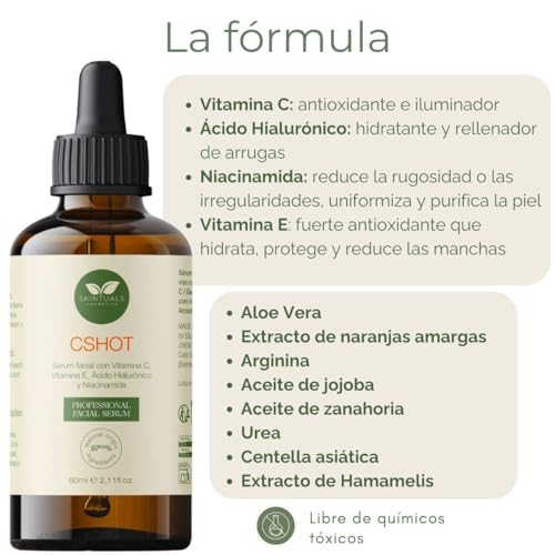 Sérum Facial con Vitamina C, E, Ácido Hialurónico, Niacinamida y Aloe Vera 60ml. - Hidratación Profunda, Antioxidante, Antiarrugas, Iluminador con Ingredientes Naturales by Skintuals Cosmetics - imagen 3