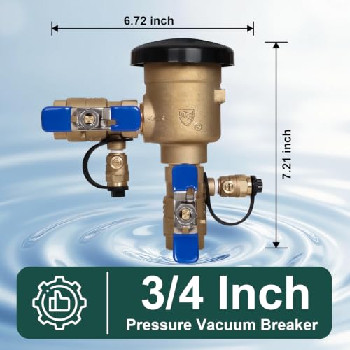 Image of 【UPC Certified】3 /4 inch Brass Pressure Vacuum Breaker, 400PSI Max, Heavy Duty Brass Sprinkler Backflow Preventer for Non-Potable Systems Like lawn Irrigation System and More