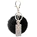 Produktbild Fell Ball Autoschlüssel, YOGOO Mode Parfüm Flasche Perle Strass Schlüsselanhänger für Damen Tasche oder Ihr Handy (Schwarz)