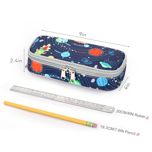 Image of mibasies Boys Pencil Case for Kids, Multi-Slot Pencil Pouch, Galaxy LightGray