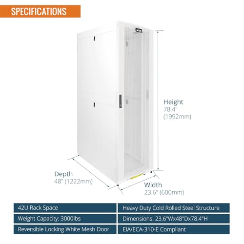 Image of Tecmojo 42U Server Rack Cabinet - Fully Assembled 24inch Width 48inch Depth IT Network Equipment Cabinet Rack Enclosure with Casters - 3000lbs Weight Capacity(06White)
