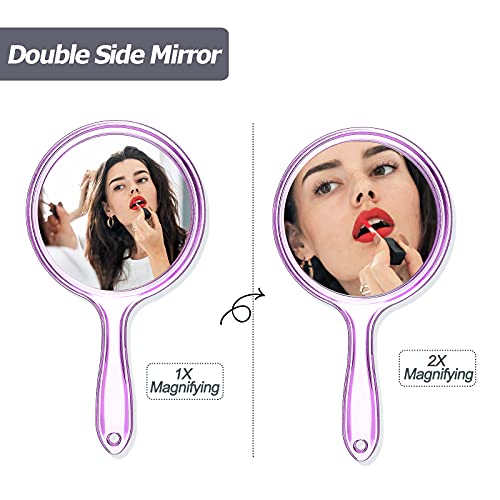 Image of Jetec Double Sided Handheld Mirror 1X / 2X Magnifying Mirror with Handle, Purple, 4.5 x 8.3 inches