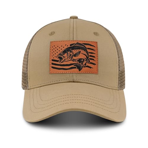 Image of Fishing Hat Fishing Gifts for Men, Bass Fish Flag Hats, Fishing Gear Accessories Stuff, Adjustable Fishing Trucker Hat