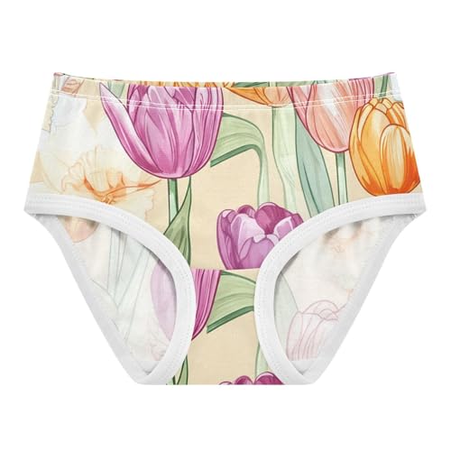 Stylish Girls Underwear Toddlers 2t Cotton Panties Little Girl Purple Orange Tulips Daffodils Kids Briefs Undies