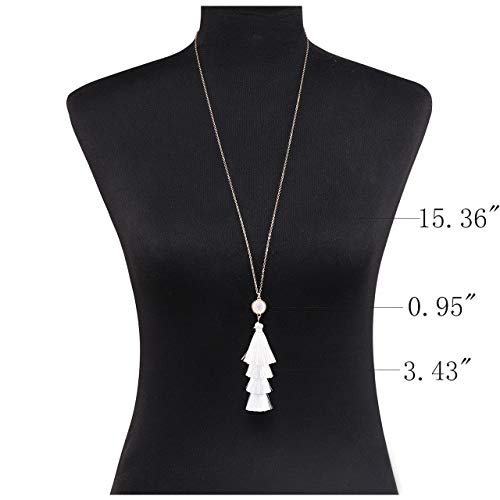Lenoocle Layered Tassel Pendant Necklace Tiered Thread Fringe Druzy Necklace Long Necklaces Sweater Chain Christmas Jewelry Gift For Women Girls #TOP6