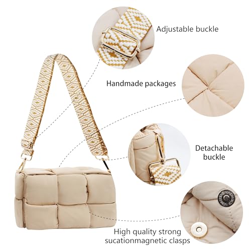 Image of Shoulder Bag Lightweight Puffer Tote Crossbody Bag Handwoven for Women | waterproof nylon, durable, soft padded texture, versatile for travel, work, weekend, everyday, adjustable strap