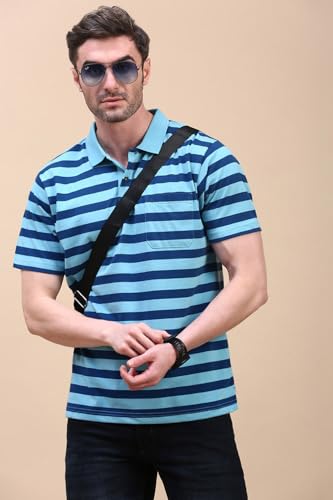 Image of Classic Polo Men's Half Sleeve Polo Neck Authentic Fit Striped Cotton Blend T-Shirt