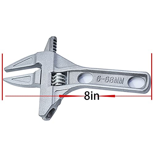 Adjustable Wrench 6 - 68Mm 8-Inch Short Shank Large Openings Wide Jaw Ultra-Thin Wrench Lightweight Aluminum Alloy Repair Tools Fits For Bathroom Washbasin Tube Nut #TOP1